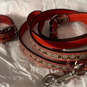 New Coach Dog Collar XS w/ Matching Size Small Leash Red/Khaki Below $550 Retail